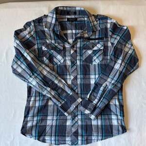 Eighty Eight Platinum Shirt Men's Size L Long Sleeve Grey Blue White Plaid